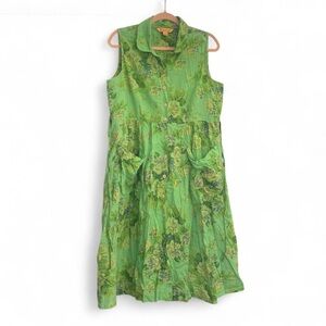 April Cornell button up sleeveless green floral 100% cotton vintage sundress